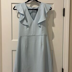 French Connection Blue Gray Ruffled Midi Dress